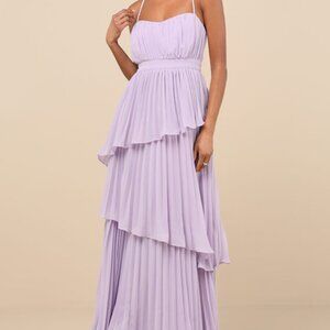 Lulus Jehona Lavender Pleated Tiered Maxi Dress Purple - Size M